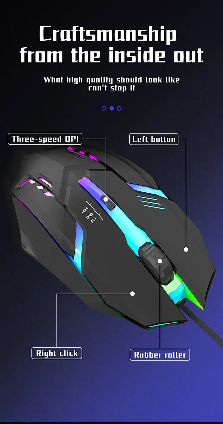 1 PC ITLY M01 Sports LED Luminous Backlit USB Wired Gaming Mouse for Desktop PC Laptop Office Computer Gaming Mouse